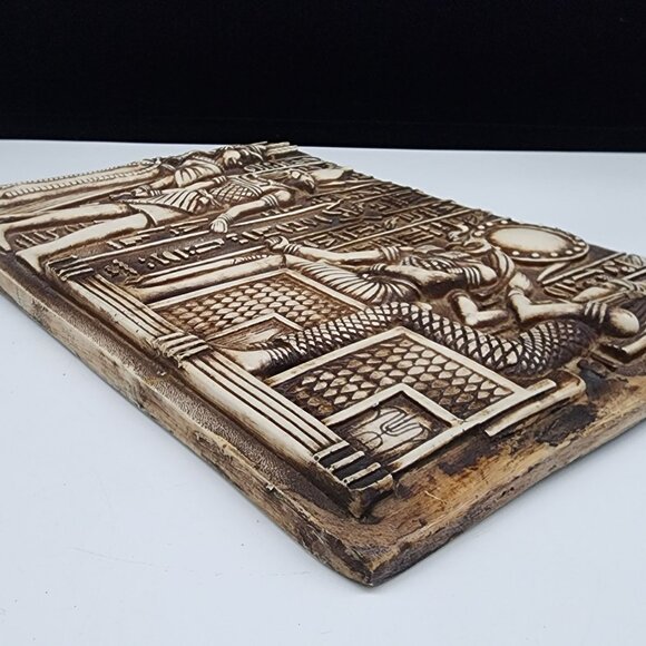 Egyptian Inspired Raised Relief Wall Plaque With Hieroglyphics & Deities Vintage - Picture 12 of 13